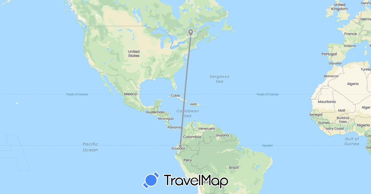TravelMap itinerary: plane in Canada, Ecuador (North America, South America)